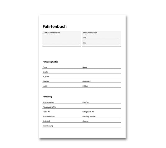 Fahrtenbuch PKW DIN A5, einfache Dokumentation, bis zu 630 Fahrten