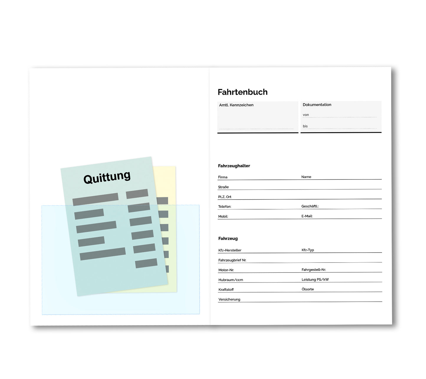 Fahrtenbuch PKW DIN A5, einfache Dokumentation, bis zu 630 Fahrten
