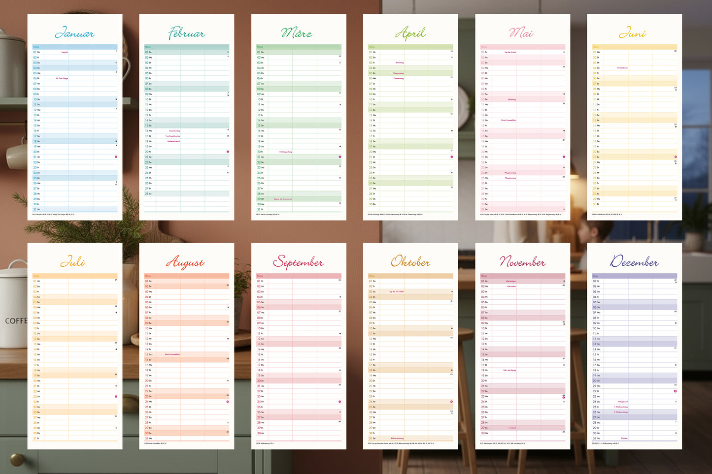 Familienplaner, Wandkalender, Familienkalender - 2026, 15x32,5 cm