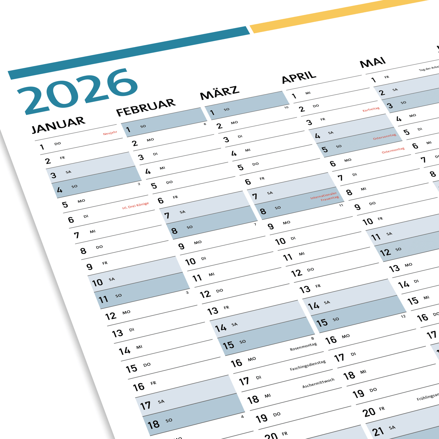 DIN A1 Jahreplaner, Plakatkalender, Jahreskalender 2026 - No2. (84,1 x 59,4 cm)