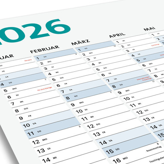 Jahreskalender, Wandkalender, Jahresplaner 2026 DIN A1 (84,1 x 59,4 cm)