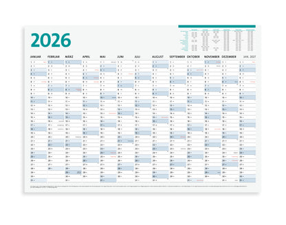 Jahreskalender, Wandplaner, Wandtimer "2026" ~ DIN B1 / XL 98x68 cm