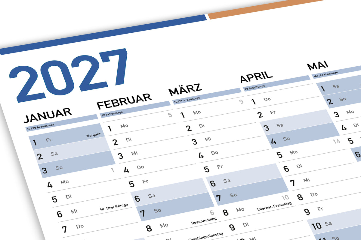 XXL Jahresplaner Wandkalender 2027 (94 x 68 cm), gefaltet
