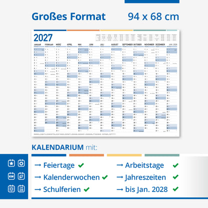 XXL Jahresplaner Wandkalender 2027 (94 x 68 cm), gefaltet