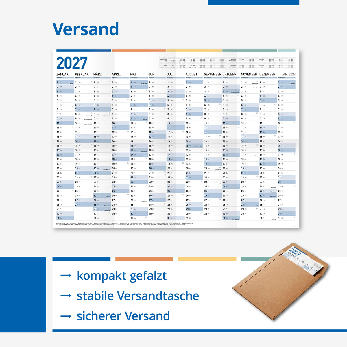 XXL Jahresplaner Wandkalender 2027 (94 x 68 cm), gefaltet