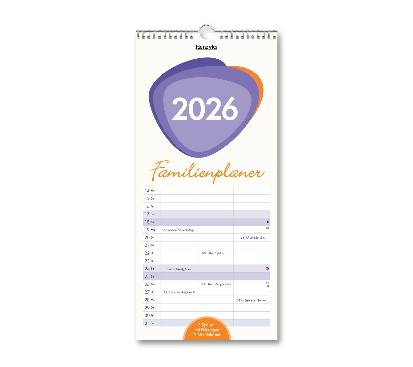 Familienplaner, Wandkalender, Familienkalender - 2026,  15x32,5 cm