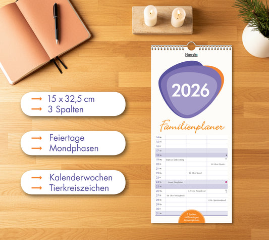 Familienplaner, Wandkalender, Familienkalender - 2026,  15x32,5 cm