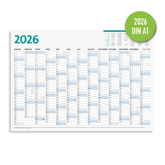 Jahreskalender, Wandkalender, Kalender 2026 DIN A1 (84,1 x 59,4 cm)
