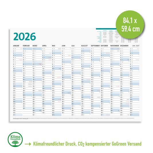Jahreskalender, Wandkalender, Kalender 2026 DIN A1 (84,1 x 59,4 cm)