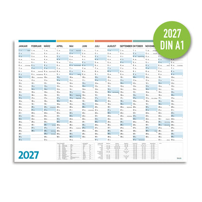 Jahresplaner 2027 DIN A1, Jahreskalender 59,4 x 84,1 cm groß, 13 Monate