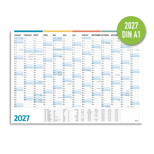 Jahresplaner 2027 DIN A1, Jahreskalender 59,4 x 84,1 cm groß, 13 Monate