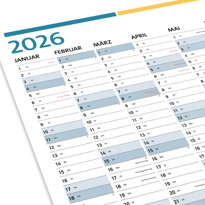 DIN A1 Jahreplaner, Plakatkalender, Jahreskalender 2026 - No2. (84,1 x 59,4 cm)