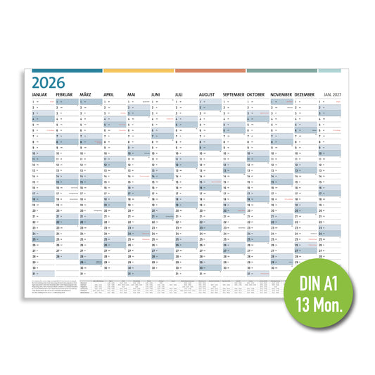DIN A1 Jahreplaner, Plakatkalender, Jahreskalender 2026 - No2. (84,1 x 59,4 cm)