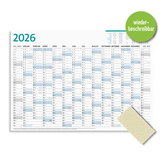DIN A1 Wandkalender, abwischbar, 14 Monate, Jahreskalender 2026 DIN A1