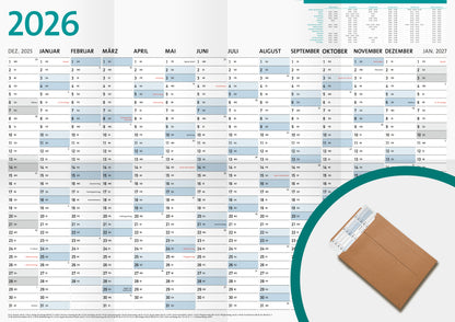 DIN A1 Jahreskalender 14 Monate, Wandkalender, Kalender 2026 groß (84,1 x 59,4 cm)