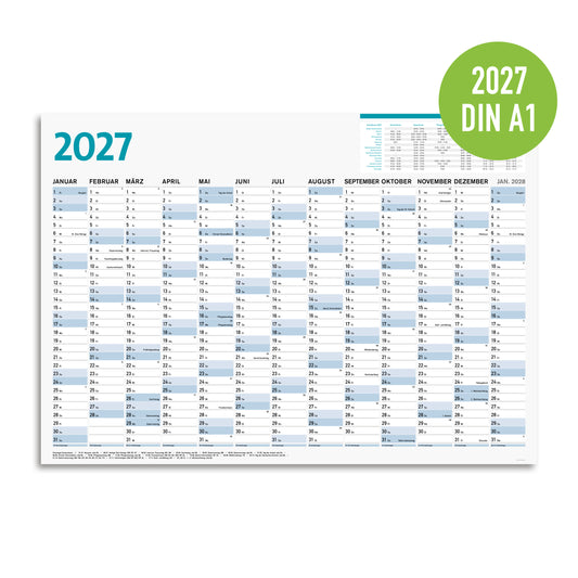 Wandkalender 2027 DIN A1, Jahresplaner 59,4 x 84,1 cm, 13 Monate