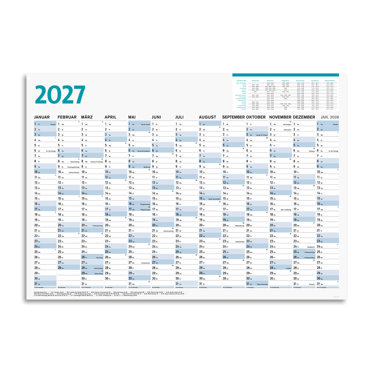 Wandkalender 2027 DIN A1 wiederbeschreibbar, Großer Jahresplaner 2027 abwischbar