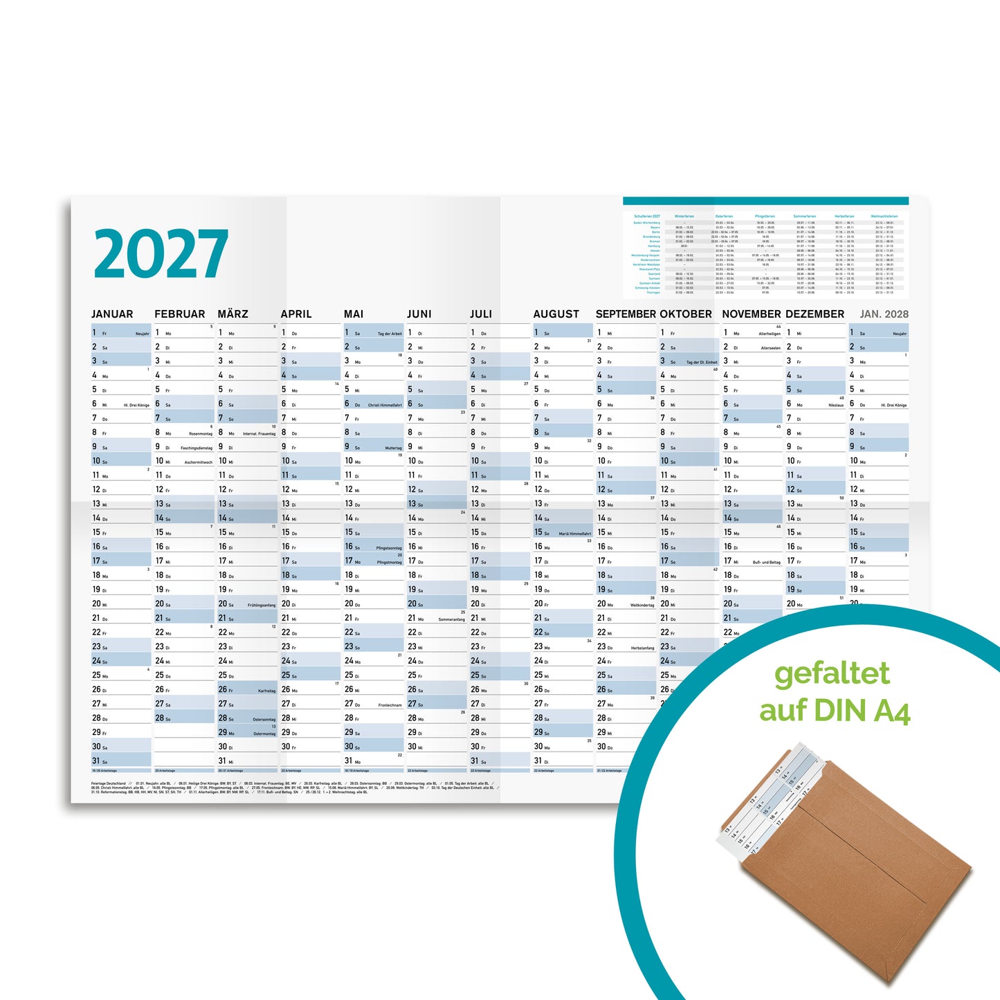 Wandkalender 2027 DIN A1, Jahresplaner 59,4 x 84,1 cm, 13 Monate