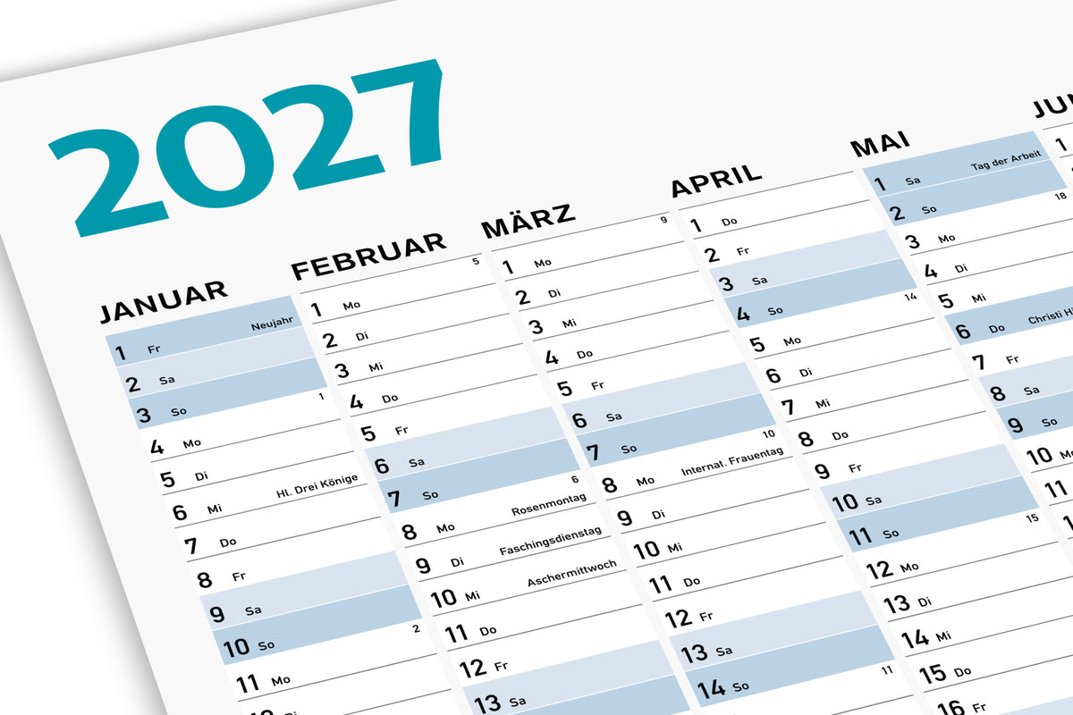 Wandkalender 2027 DIN A1 wiederbeschreibbar, Großer Jahresplaner 2027 abwischbar