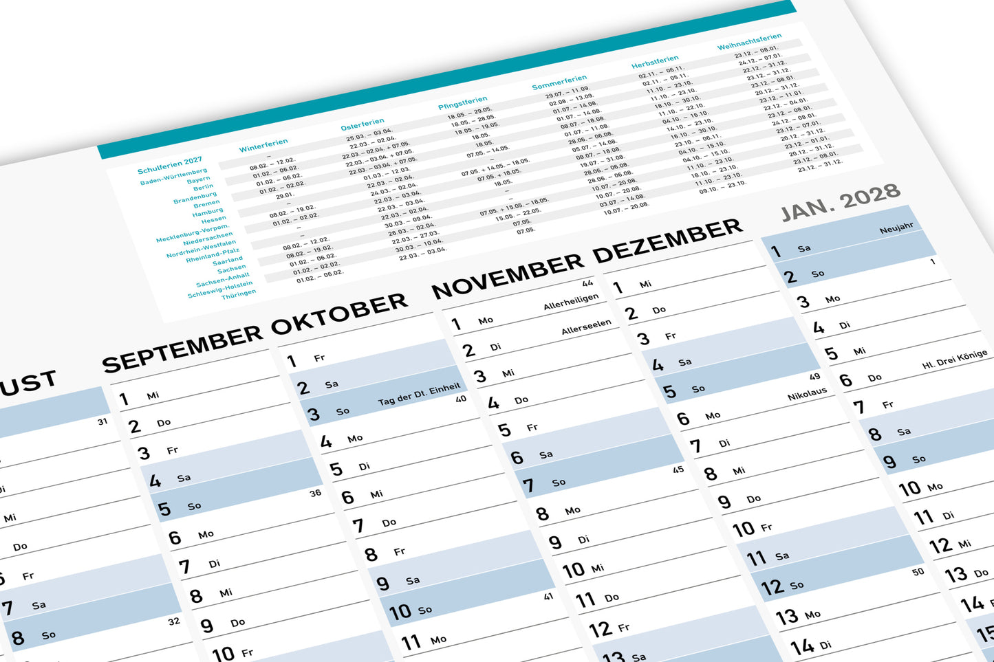 Wandkalender 2027 DIN A1, Jahresplaner 59,4 x 84,1 cm, 13 Monate