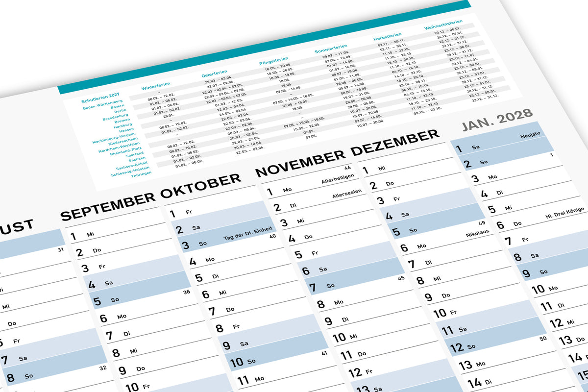 Wandkalender 2027 DIN A1 wiederbeschreibbar, Großer Jahresplaner 2027 abwischbar