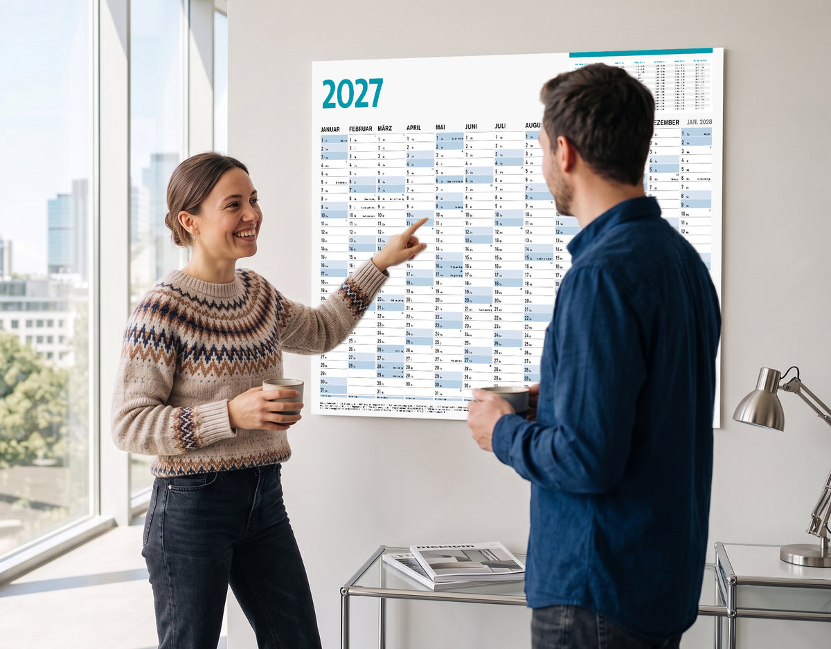 Wandkalender 2027 DIN A1 wiederbeschreibbar, Großer Jahresplaner 2027 abwischbar