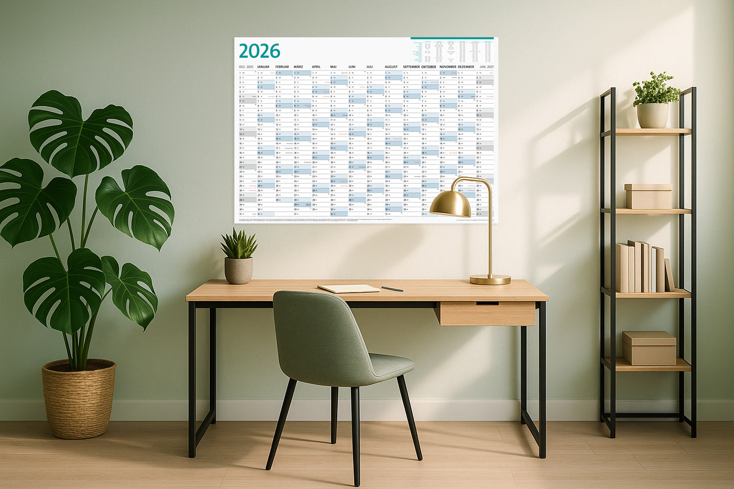Wandkalender 2026 DIN A1, Jahresplaner 59,4 x 84,1 cm groß, 14 Monate