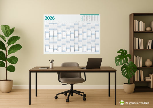 Jahreskalender, Wandplaner, Wandtimer "2026" ~ DIN B1 / XL 98x68 cm