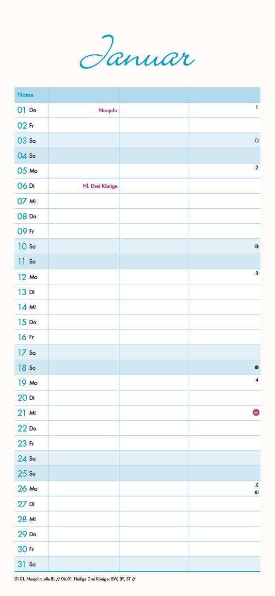 Familienplaner, Wandkalender, Familienkalender - 2026,  15x32,5 cm