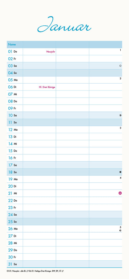 Familienplaner, Wandkalender, Familienkalender - 2026,  15x32,5 cm