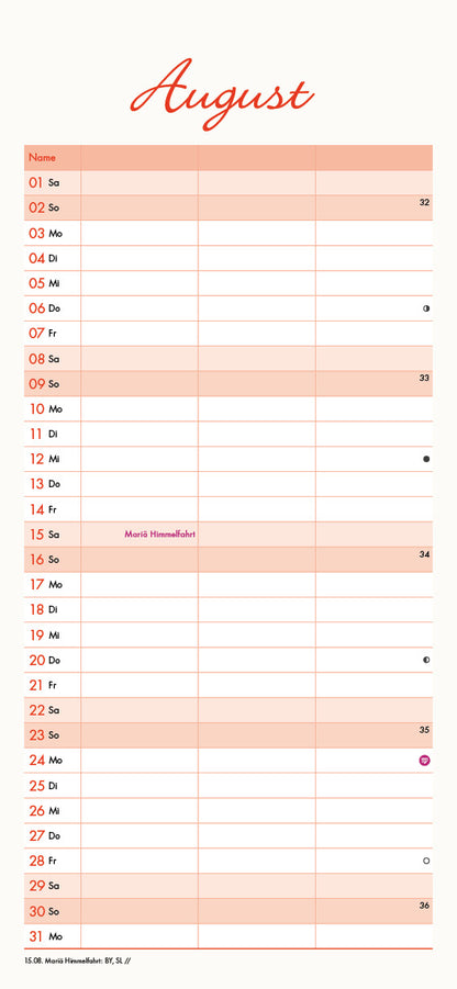 Familienplaner, Wandkalender, Familienkalender - 2026,  15x32,5 cm